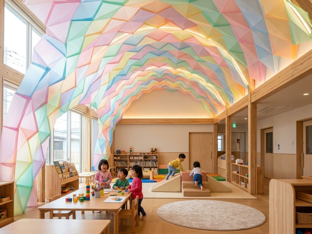 保育園お遊戯室天井アーチ