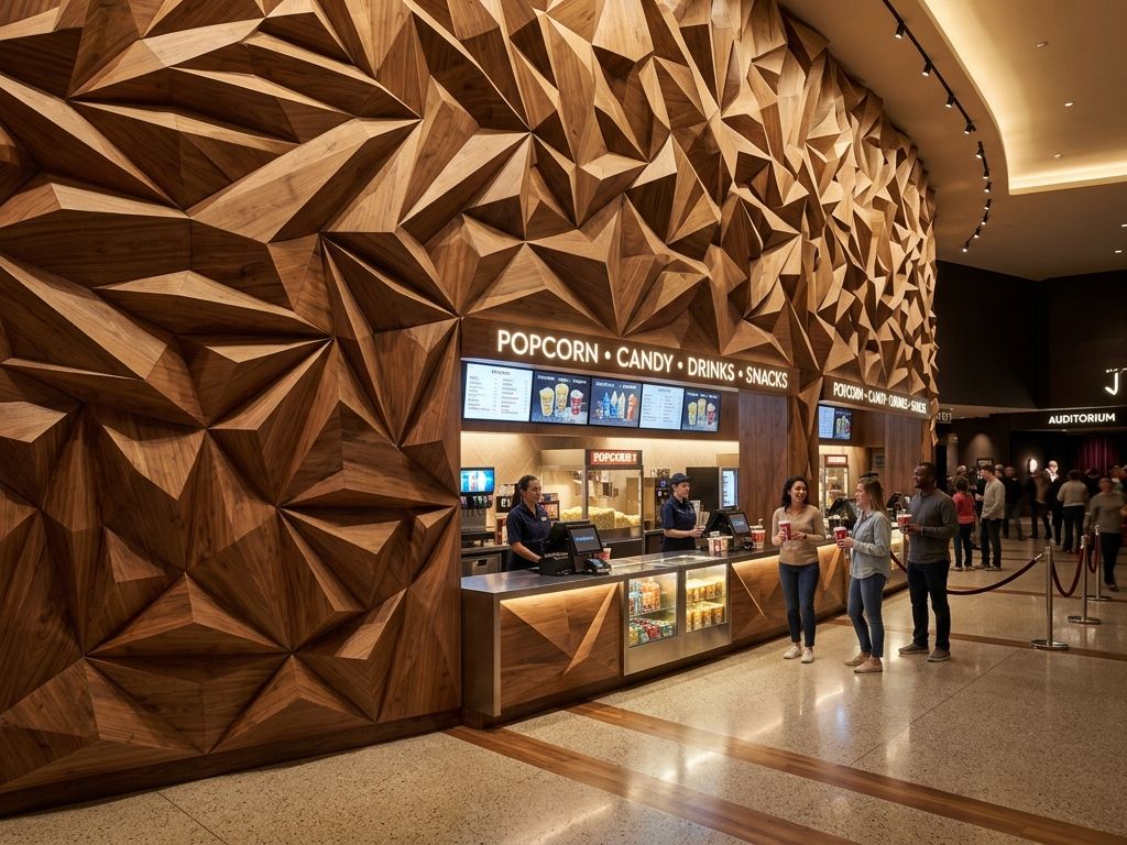 映画館コンセッションスタンド壁面天然木カウンター